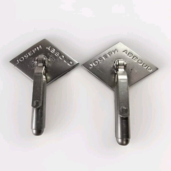 VTG JOSEPH ABBOUD Silver Tone Metal Men Cufflinks Logo Diamond Shape Hinged Back - Picture 3 of 5